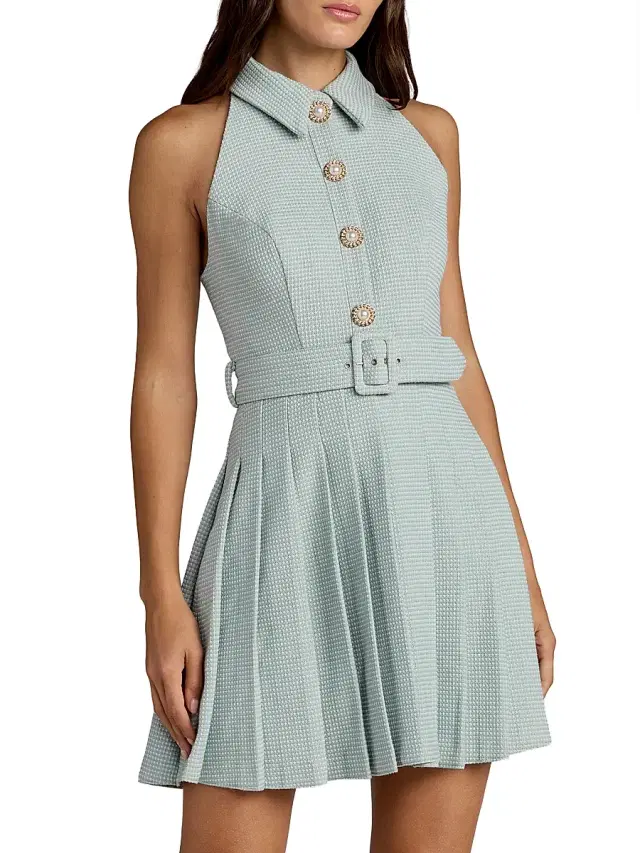 Mac Duggal Women's Bouclé Pleated Button-Front Minidress - Sage