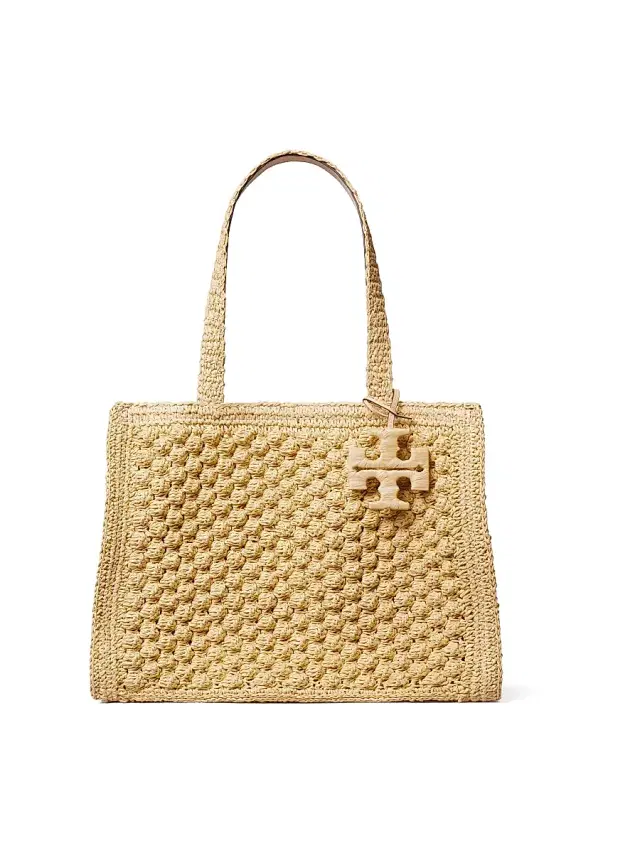 Tory Burch Women's Ella Hand-Crocheted Popcorn-Stitch Raffia Tote Bag - Natural