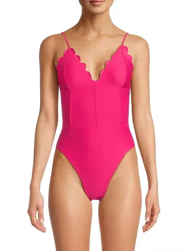 Ramy Brook Women's Mikayla Scalloped One-Piece Swimsuit - Perfect Pink - Size XL | Thumbnail 3
