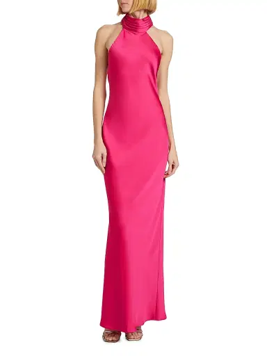 Ramy Brook Women's Tatiana High-Neck Satin Gown - Hot Pink - Size 16 | Thumbnail 2