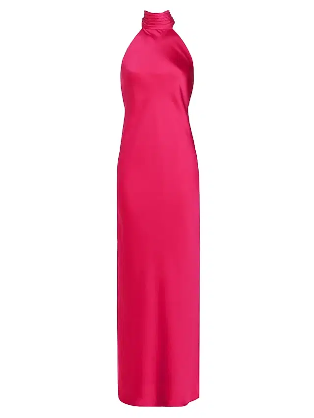 Ramy Brook Women's Tatiana High-Neck Satin Gown - Hot Pink