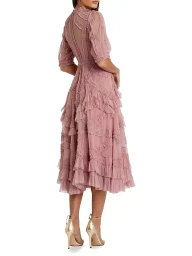 Mac Duggal Women's Petite Tulle Ruffle Tiered Midi-Dress - Antique Rose Petite 16 | Thumbnail 2