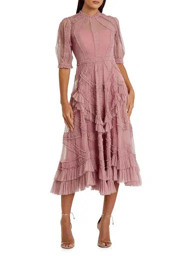 Mac Duggal Women's Petite Tulle Ruffle Tiered Midi-Dress - Antique Rose Petite 16 | Thumbnail 1