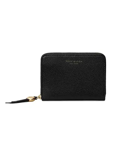 Tory Burch Women's Romy Textured Leather Zip-Around Wallet - Black | Thumbnail 1