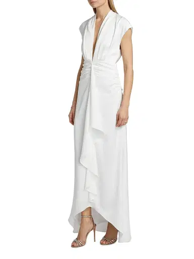 Ramy Brook Women's Catrin Waterfall Hi-Low Gown - Ivory - Size 14 | Thumbnail 4