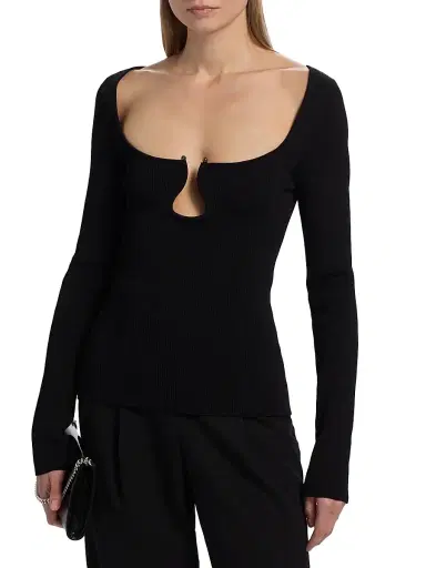 Ramy Brook Women's Lylia U-Ring Long-Sleeve Top - Black - Size Large | Thumbnail 3 Ramy Brook Women's Lylia U-Ring Long-Sleeve Top - Black - Size Large | Thumbnail 3