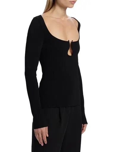 Ramy Brook Women's Lylia U-Ring Long-Sleeve Top - Black - Size Large | Thumbnail 4 Ramy Brook Women's Lylia U-Ring Long-Sleeve Top - Black - Size Large | Thumbnail 4