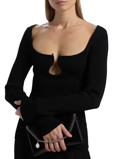 Ramy Brook Women's Lylia U-Ring Long-Sleeve Top - Black - Size Large | Thumbnail 6 Ramy Brook Women's Lylia U-Ring Long-Sleeve Top - Black - Size Large | Thumbnail 6