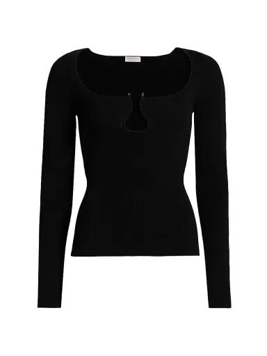 Ramy Brook Women's Lylia U-Ring Long-Sleeve Top - Black - Size Large | Thumbnail 1 Ramy Brook Women's Lylia U-Ring Long-Sleeve Top - Black - Size Large | Thumbnail 1
