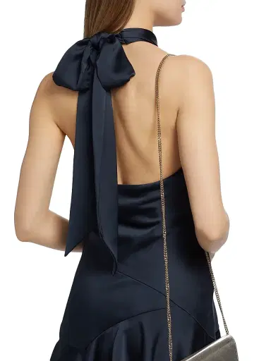 Ramy Brook Women's Nari Satin Halter Minidress - Navy - Size 14 | Thumbnail 6