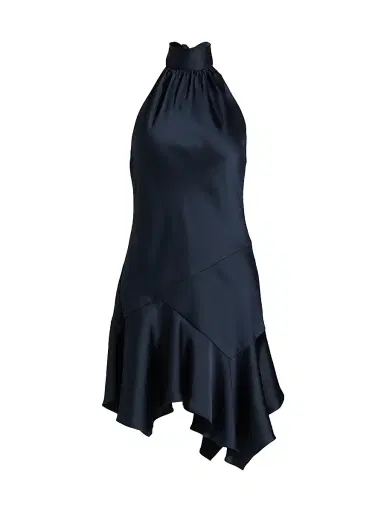Ramy Brook Women's Nari Satin Halter Minidress - Navy - Size 14 | Thumbnail 1