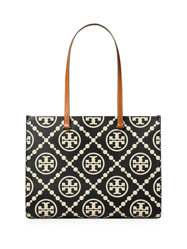Tory Burch Women's T Monogram Embossed Leather Tote Bag - Black White