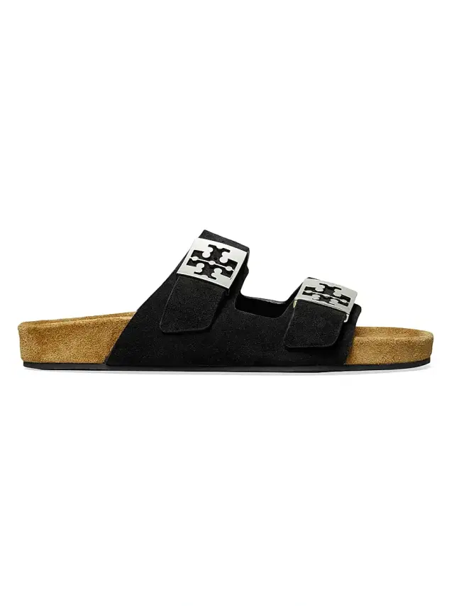 Tory Burch Women's Mellow Logo-Detail Suede Sandals - Perfect Black