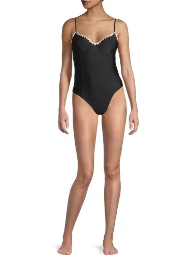 Ramy Brook Women's Addisyn Whipstitch One-Piece Swimsuit - Black White Crochet Trim - Size XL | Thumbnail 2 Ramy Brook Women's Addisyn Whipstitch One-Piece Swimsuit - Black White Crochet Trim - Size XL | Thumbnail 2