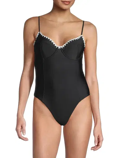 Ramy Brook Women's Addisyn Whipstitch One-Piece Swimsuit - Black White Crochet Trim - Size XL | Thumbnail 3 Ramy Brook Women's Addisyn Whipstitch One-Piece Swimsuit - Black White Crochet Trim - Size XL | Thumbnail 3