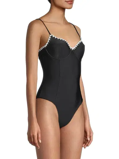 Ramy Brook Women's Addisyn Whipstitch One-Piece Swimsuit - Black White Crochet Trim - Size XL | Thumbnail 4 Ramy Brook Women's Addisyn Whipstitch One-Piece Swimsuit - Black White Crochet Trim - Size XL | Thumbnail 4
