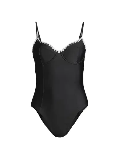 Ramy Brook Women's Addisyn Whipstitch One-Piece Swimsuit - Black White Crochet Trim - Size XL | Thumbnail 1 Ramy Brook Women's Addisyn Whipstitch One-Piece Swimsuit - Black White Crochet Trim - Size XL | Thumbnail 1