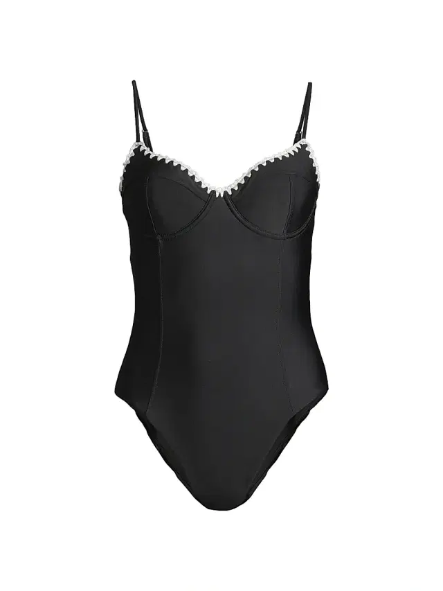Ramy Brook Women's Addisyn Whipstitch One-Piece Swimsuit - Black White Crochet Trim