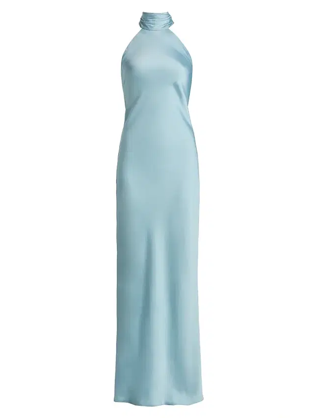Ramy Brook Women's Tatiana High-Neck Satin Gown - Moonstone Blue
