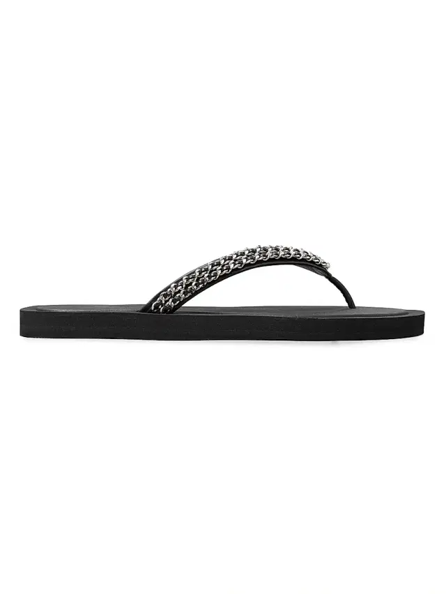 Tory Burch Women's Kira Chain Leather Flip-Flops - Perfect Black