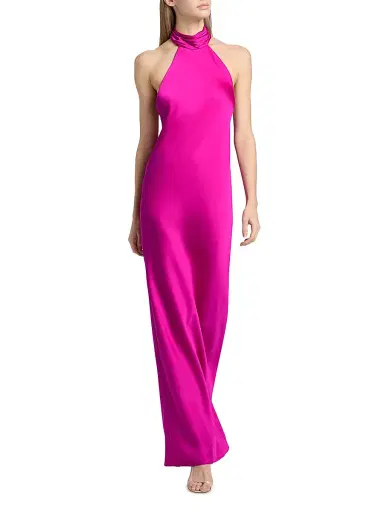 Ramy Brook Women's Tatiana High-Neck Satin Gown - Fiesta Pink - Size 16 | Thumbnail 2 Ramy Brook Women's Tatiana High-Neck Satin Gown - Fiesta Pink - Size 16 | Thumbnail 2