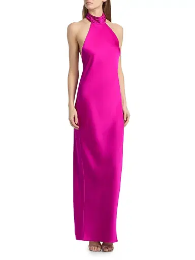 Ramy Brook Women's Tatiana High-Neck Satin Gown - Fiesta Pink - Size 16 | Thumbnail 3 Ramy Brook Women's Tatiana High-Neck Satin Gown - Fiesta Pink - Size 16 | Thumbnail 3