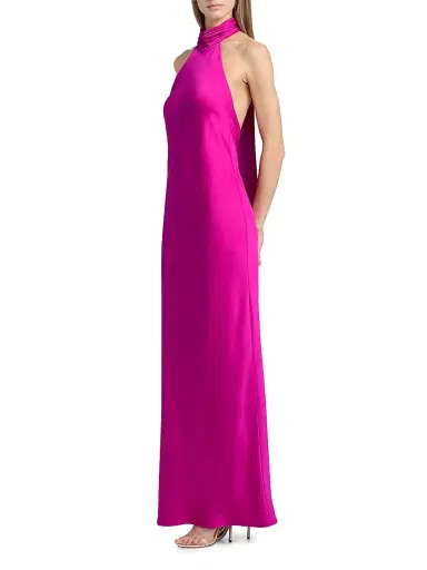 Ramy Brook Women's Tatiana High-Neck Satin Gown - Fiesta Pink - Size 16 | Thumbnail 4 Ramy Brook Women's Tatiana High-Neck Satin Gown - Fiesta Pink - Size 16 | Thumbnail 4