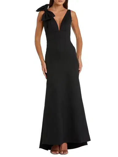Mac Duggal Women's Petite Bow-Detailed Crepe Mermaid Gown - Black - Size Petite 14 | Thumbnail 1
