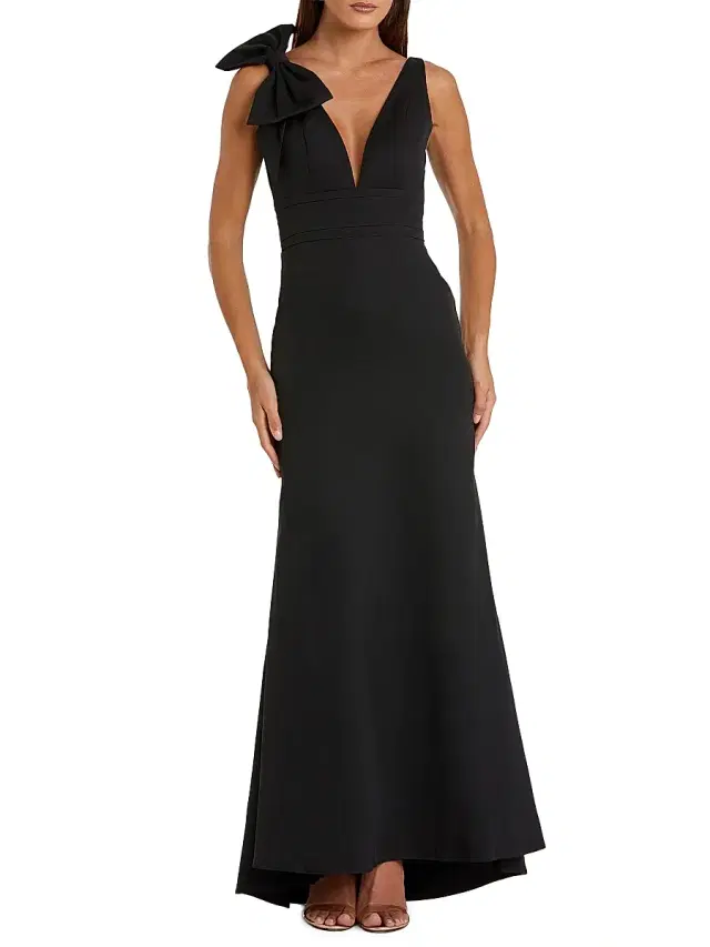 Mac Duggal Women's Petite Bow-Detailed Crepe Mermaid Gown - Black Petite 14