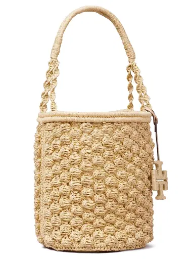Tory Burch Women's Ella Hand-Crocheted Popcorn-Stitch Raffia Bucket Bag | Thumbnail 2