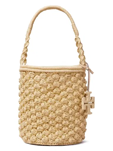 Tory Burch Women's Ella Hand-Crocheted Popcorn-Stitch Raffia Bucket Bag | Thumbnail 1