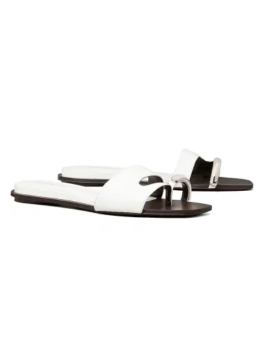 Tory Burch Women's Pierced Leather Slide Sandals - Bianco Silver - Size 9 | Thumbnail 2