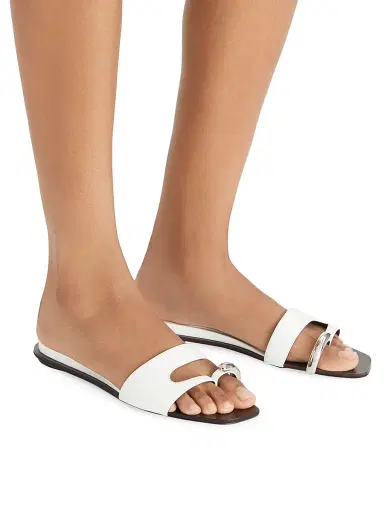Tory Burch Women's Pierced Leather Slide Sandals - Bianco Silver - Size 9 | Thumbnail 5