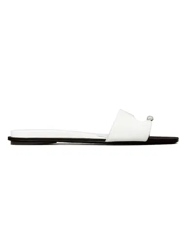 Tory Burch Women's Pierced Leather Slide Sandals - Bianco Silver - Size 9 | Thumbnail 1