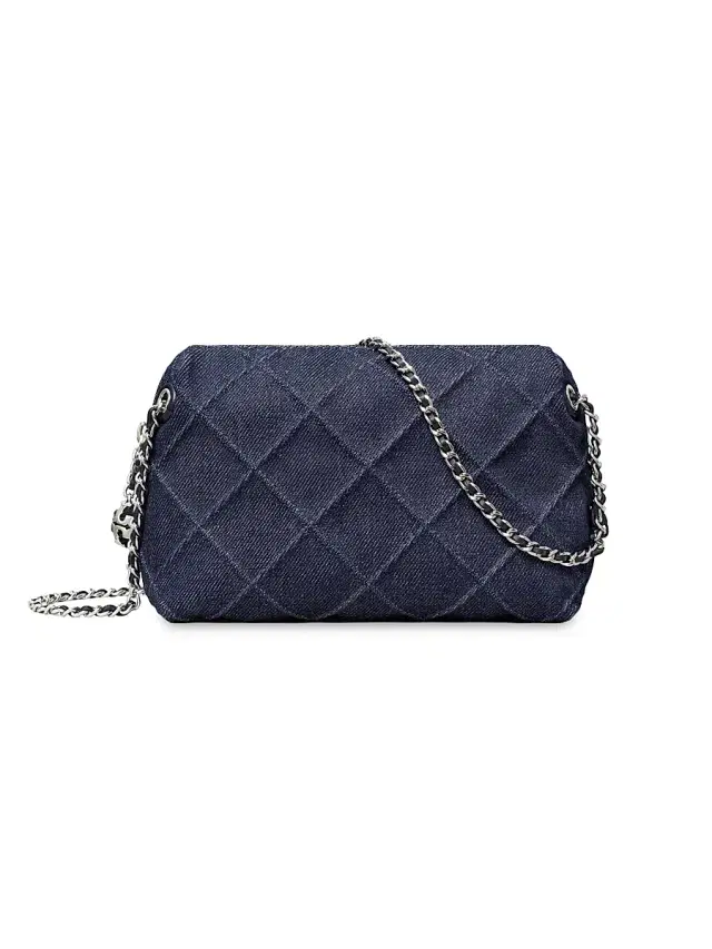 Tory Burch Women's Fleming Diamond-Quilted Denim Crossbody Bag - Blue