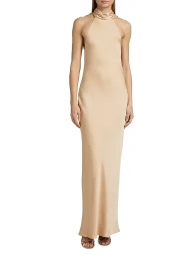 Ramy Brook Women's Tatiana High-Neck Satin Gown - Light Champange | Thumbnail 3 Ramy Brook Women's Tatiana High-Neck Satin Gown - Light Champange | Thumbnail 3