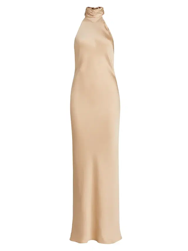Ramy Brook Women's Tatiana High-Neck Satin Gown - Light Champange