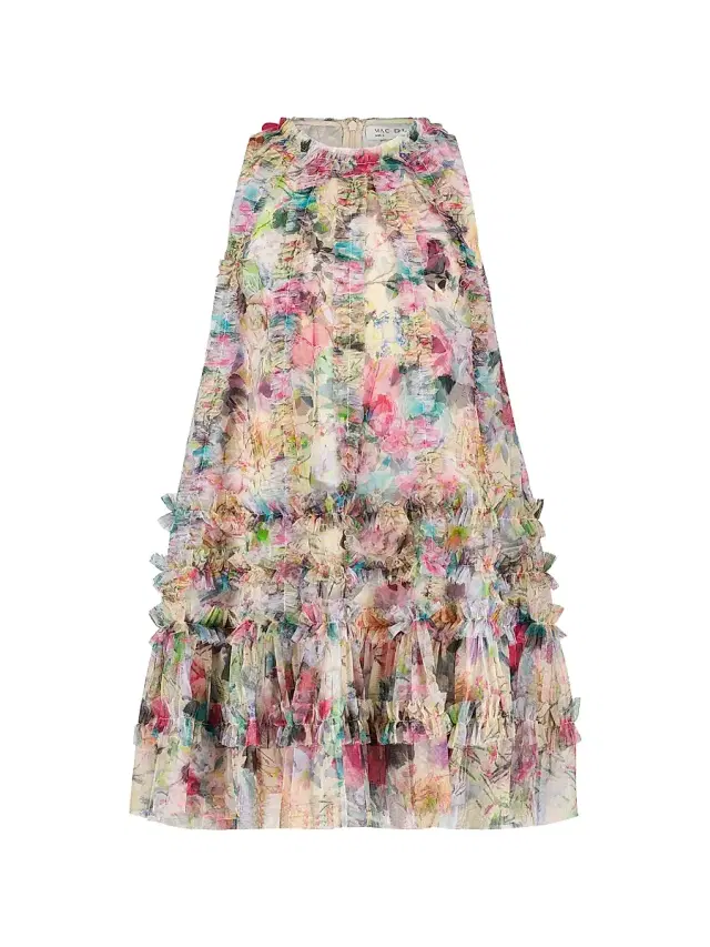 Mac Duggal Little Girl's & Girl's Floral Mesh A-Line Dress - Beige Multi