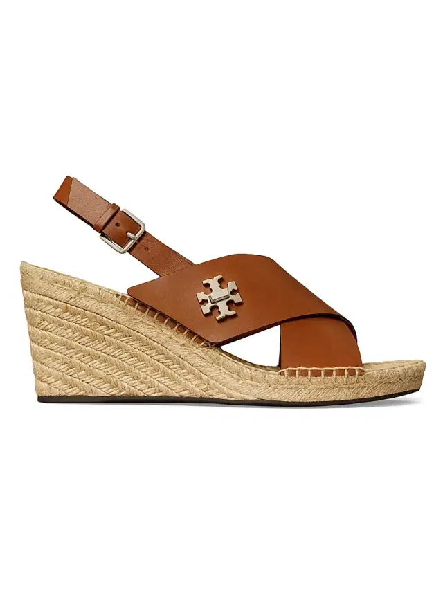 Tory Burch Women's 85MM Turn-Lock Espadrille Wedge Sandals - Classic Cuoio