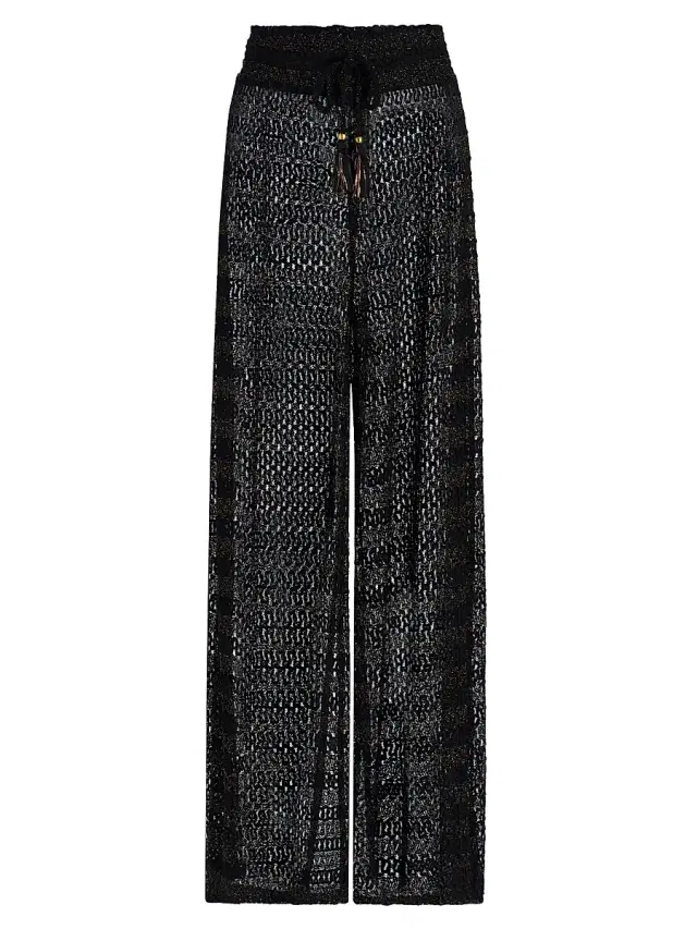 Ramy Brook Women's Swirl Glora Metallic-Knit Wide-Leg Cover-Up Pants - Black Metallic Zigzag
