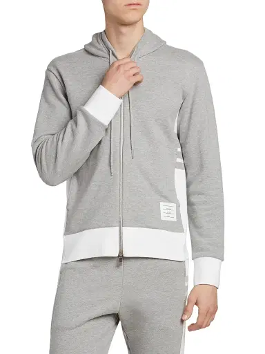 Thom Browne Men's Loopback Jersey Hoodie Jacket - Light Grey | Thumbnail 3