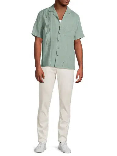 Onia Men's Linen Pintuck Camp Shirt - Soft Olive | Thumbnail 2 Onia Men's Linen Pintuck Camp Shirt - Soft Olive | Thumbnail 2