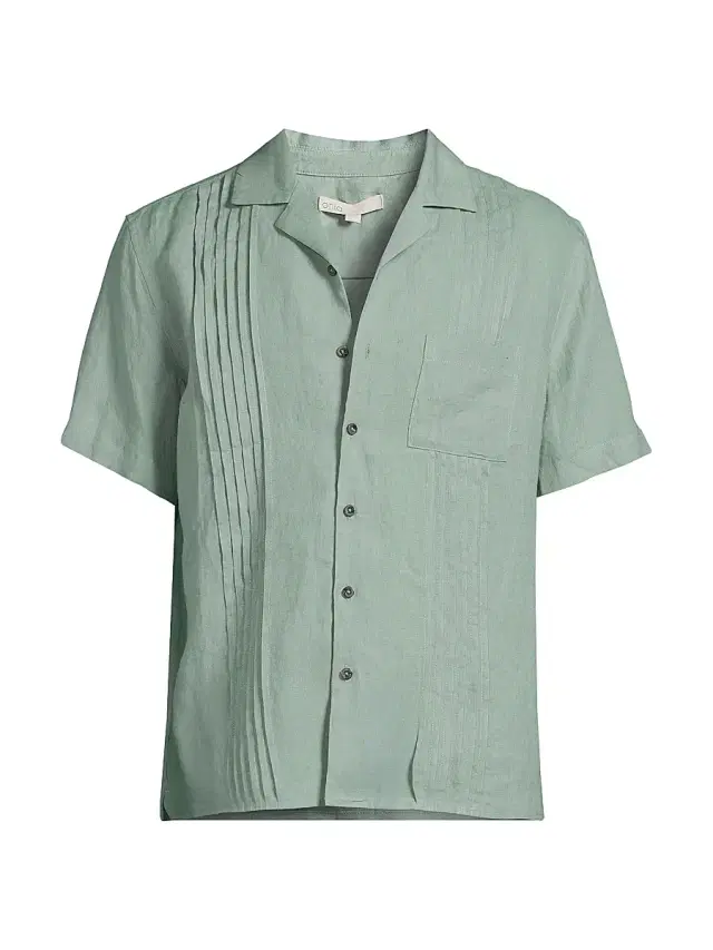 Onia Men's Linen Pintuck Camp Shirt - Soft Olive