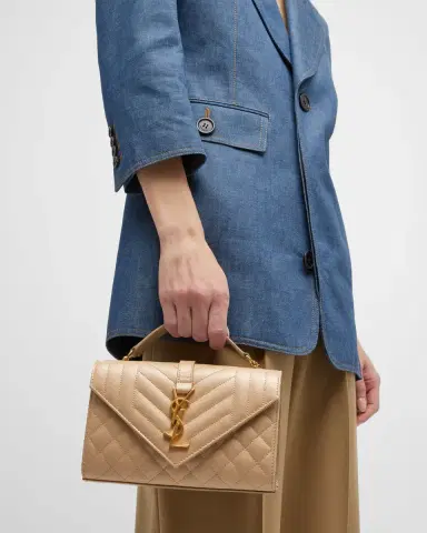Saint Laurent Envelope Triquilt Small YSL Shoulder Bag in Grained Leather | Thumbnail 3