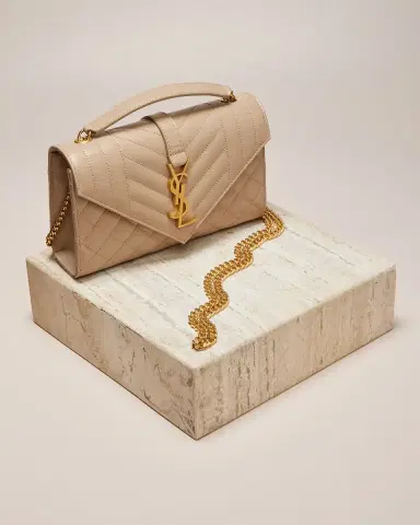 Saint Laurent Envelope Triquilt Small YSL Shoulder Bag in Grained Leather | Thumbnail 4