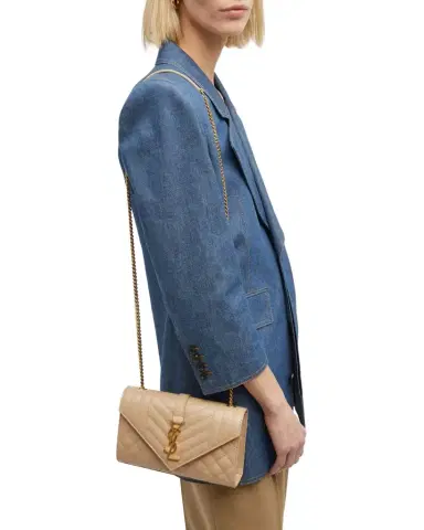 Saint Laurent Envelope Triquilt Small YSL Shoulder Bag in Grained Leather | Thumbnail 1