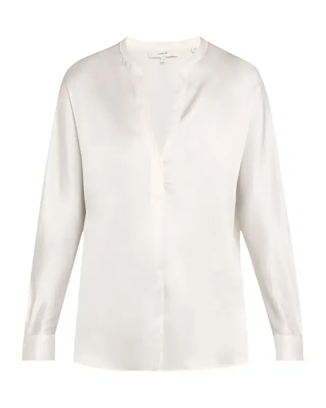 Vince Silk Band-Collar Blouse