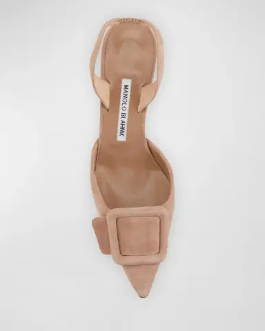 Manolo Blahnik Maysli Suede Buckle Slingback Pumps | Thumbnail 3