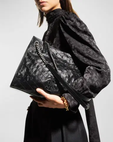 Saint Laurent Niki Medium YSL Shopper Tote Bag in Crinkled Leather | Thumbnail 2