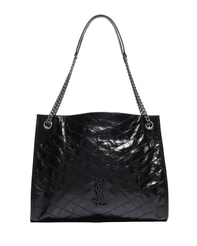 Saint Laurent Niki Medium YSL Shopper Tote Bag in Crinkled Leather